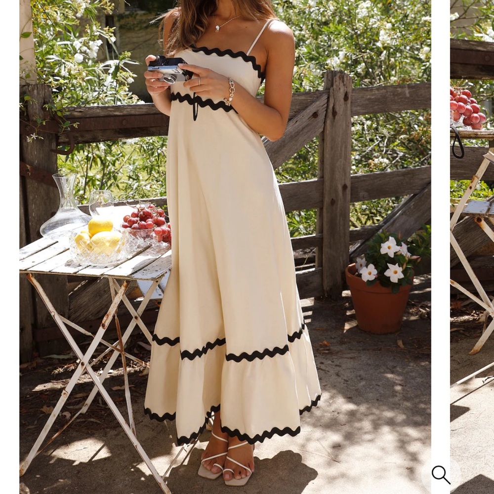 Elegant Cream Maxi Dress with Black Accents